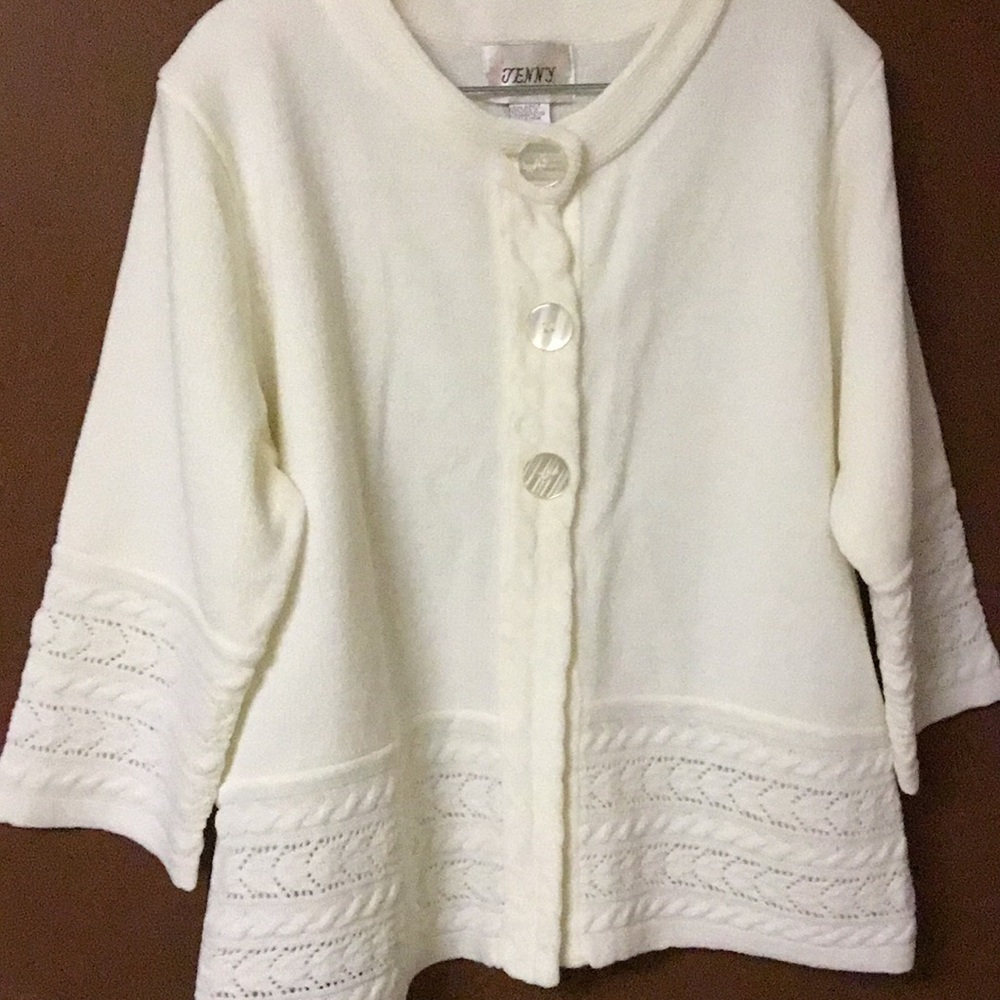 Womens large thick chenille cardigan. Cable knit details.